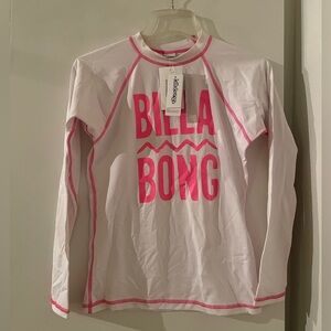 M: Womens Billabong RashGuard Sun Protection Beach Pool Shirt NWT White/Pink
